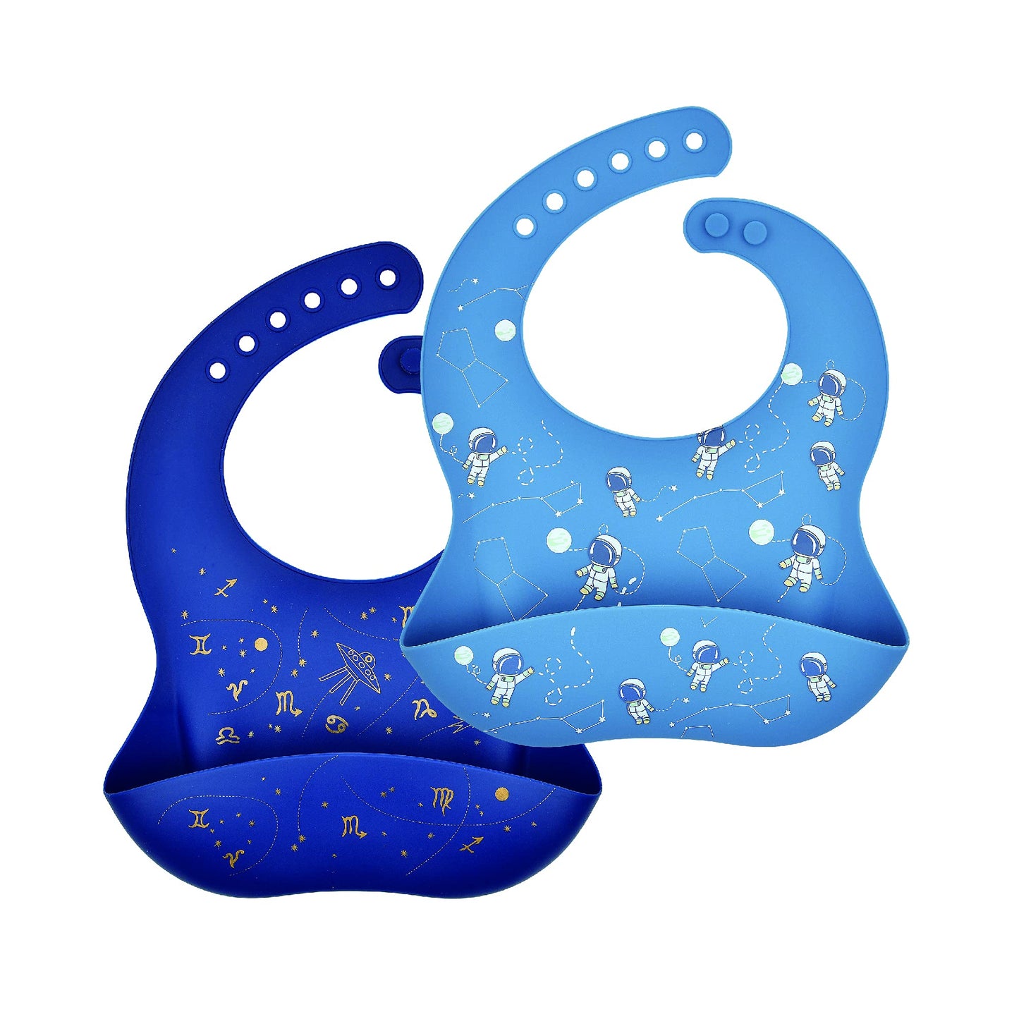 Gajigaji Waterproof Silicone Baby Bibs Set Of 2, Easy Clean Quick Drying Soft And Comfortable Feeding Bucket Bib, Keep Stain Off