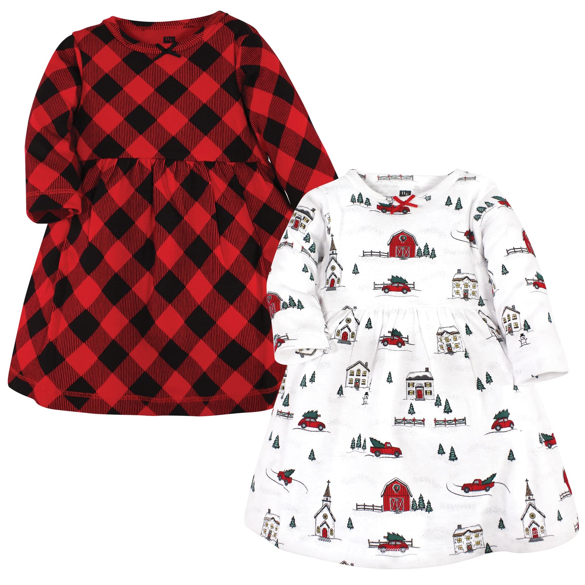 Hudson Baby Baby Girls' Cotton Dresses, Christmas Scene, 2T
