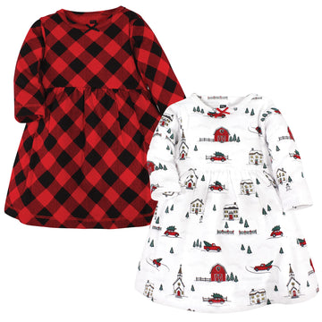 Hudson Baby Baby Girls' Cotton Dresses, Christmas Scene, 5T