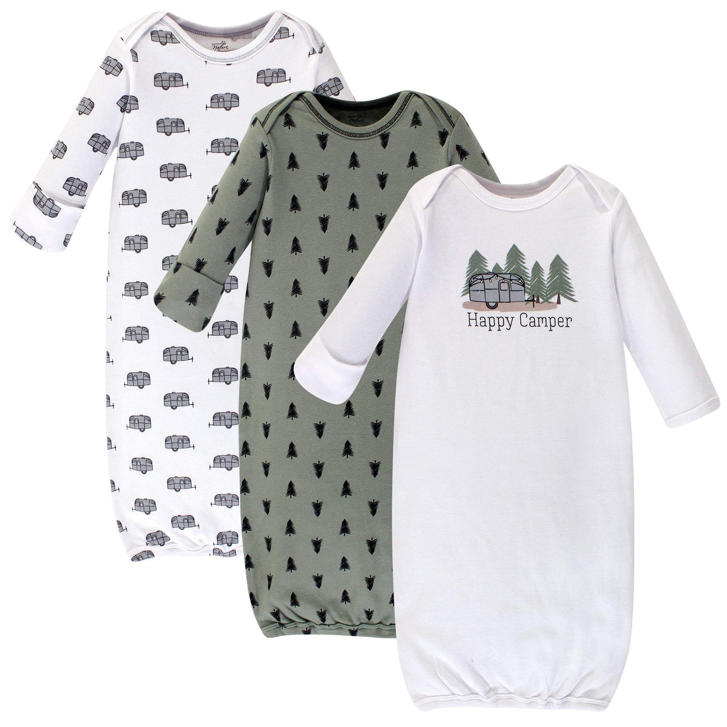 Touched by Nature Unisex Baby Organic Cotton Gowns, Happy Camper, Preemie-Newborn