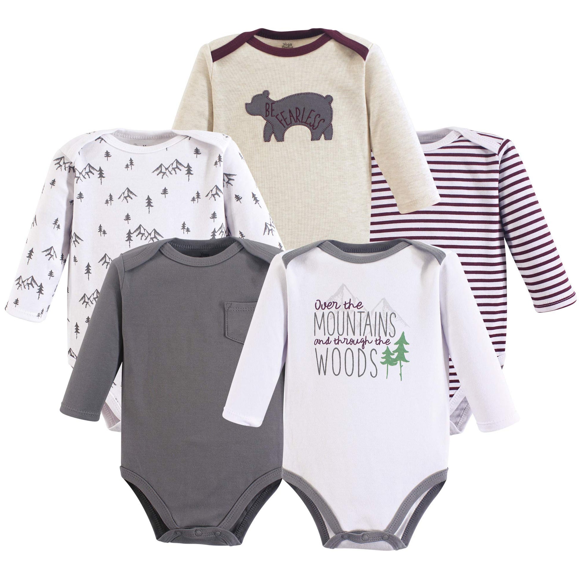 Yoga Sprout Cotton Bodysuit, 5 Pack, Mountains, 6-9 Months