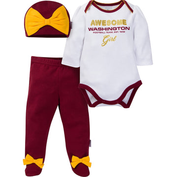 Gerber Nfl Washington Football Team 3 Pack Bodysuit Footed Pant And Cap Registry Gift Set, Red Washington Football Team New, 0-3