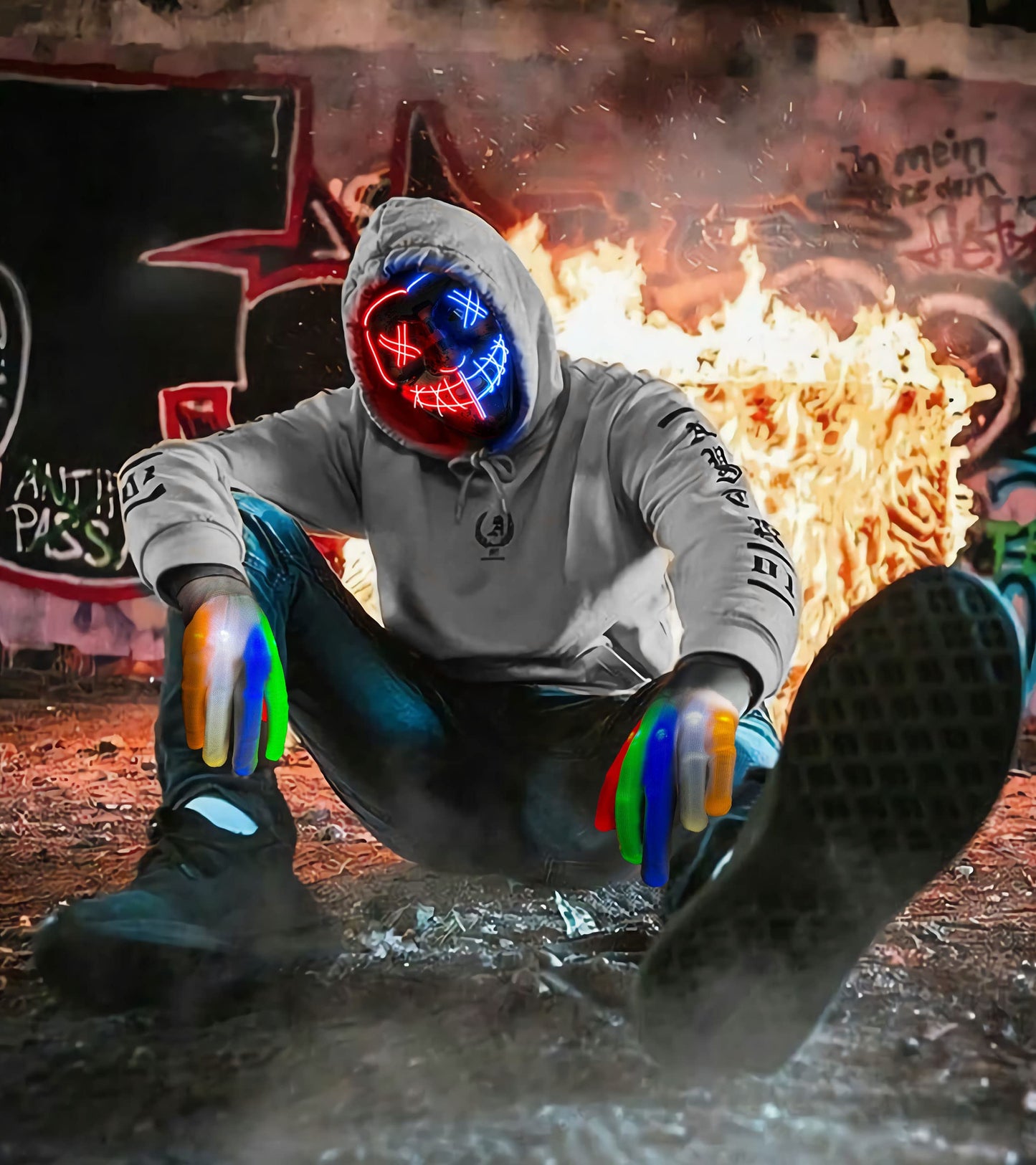 Sago Brothers Halloween Mask, Led Light Up Mask Skeleton Gloves Set, Halloween Costumes For Boys Girls, Scream Scary Mask