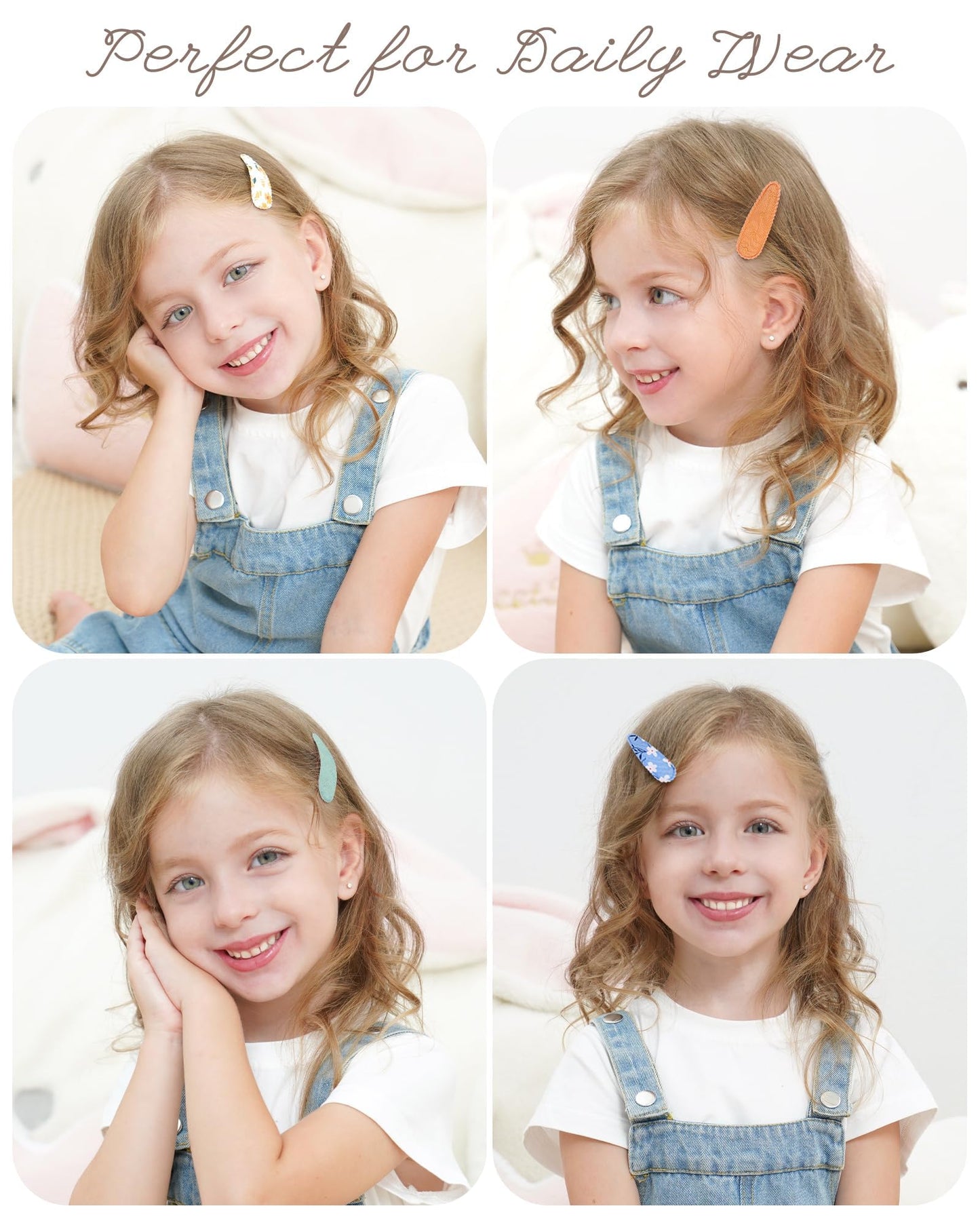 Doboi 40 Pcs Floral Print Snap Hairpins, Hair Bows Clips, And Barrettes For Girls - Non-Slip Wrapped Flower Clips Hair Accessori