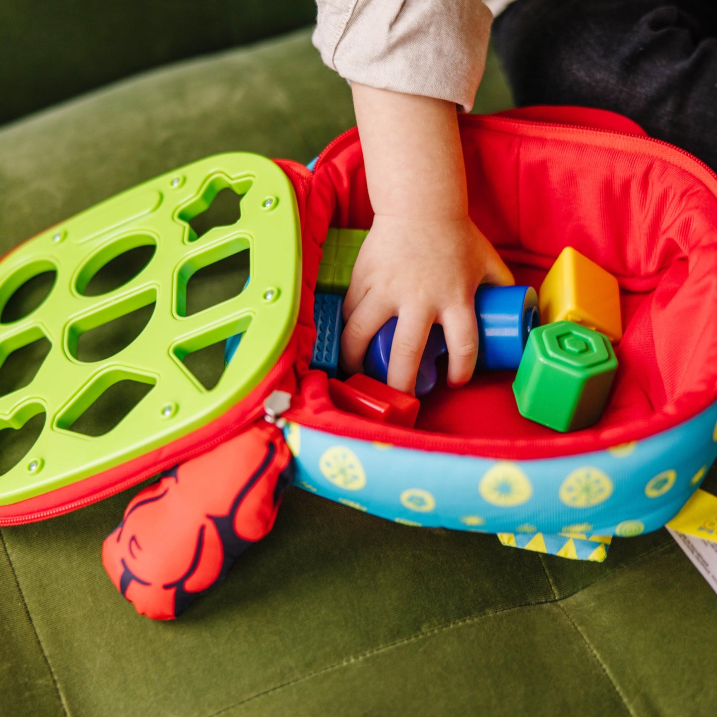 Melissa & Doug Ks Kids Take-Along Shape Sorter Baby Toy with 2-Sided Activity Bag and 9 Textured Shape Blocks Sensory Toys, Tra