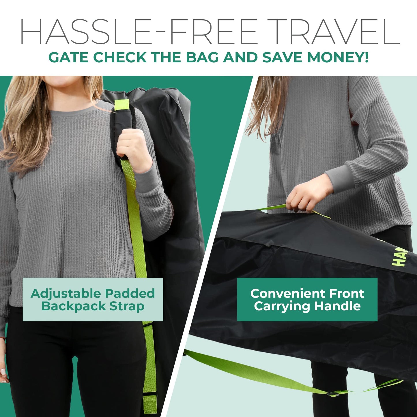 Reperkid Umbrella Stroller Bag For Airplane Travel, Black And Green, 47' H X 15' W X 12' D, Fits Most Single And Double Umbre