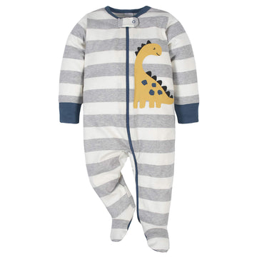 Gerber Baby Boys' 4 Pack Sleep 'N Play Footie, Dinosaur Blue, 6-9 Months