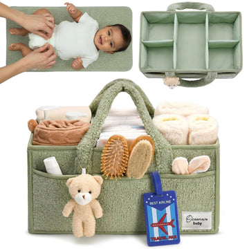 Oceanevo Fur Diaper Caddy Organizer Bag | With Diaper Changing Mat, Bag Charm And Luggage Tag | New Born Baby Essentials | For M