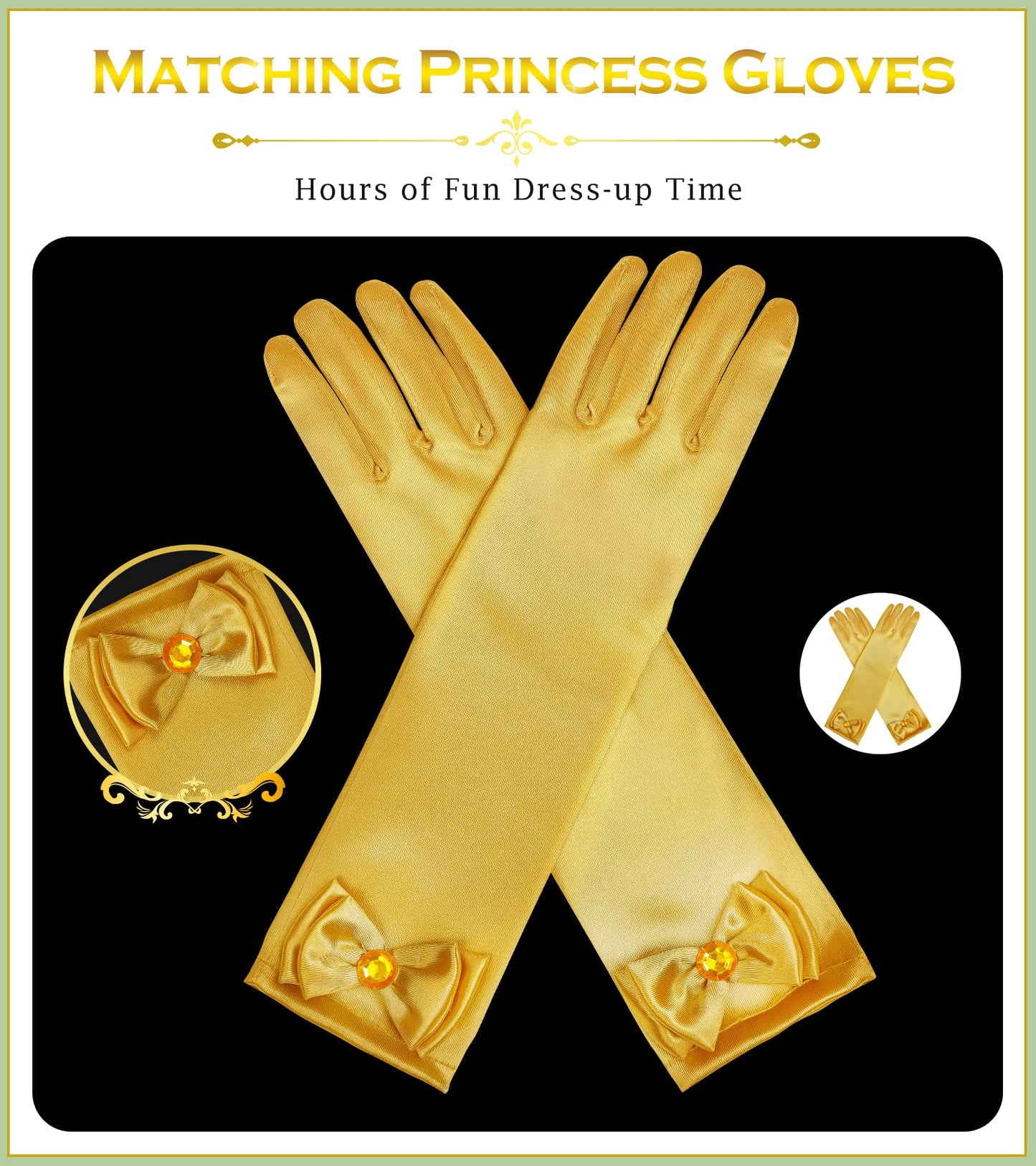 BIBUTY Princess Gloves for Little Girls Toddler Dress Up Gloves, Princess Dress Up Accessories Gold, Costume Set Toy Gift for 3