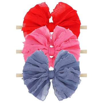 Lanmerry 3 Pack Baby Girls Headbands Soft Elastic Headbands Newborn Lace Hair Bow Hair Accessories For Infant Baby Toddler Girls