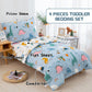 Djy 4 Pieces Cotton Toddler Bedding Set, Dinosaur Toddler Bed Comforter Set For Boys Girls, Includes Blue White Reversible Comfo