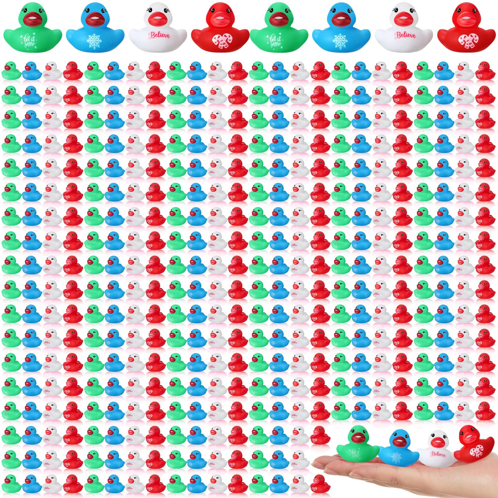 MiniInflat 400 Pcs Christmas Rubber Ducks Assorted Rubber Duckies Bulk Xmas Mini Pool Bath Toy Ducks Small Tiny Ducky for Christ