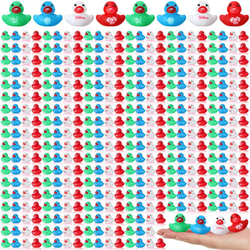 MiniInflat 400 Pcs Christmas Rubber Ducks Assorted Rubber Duckies Bulk Xmas Mini Pool Bath Toy Ducks Small Tiny Ducky for Christ
