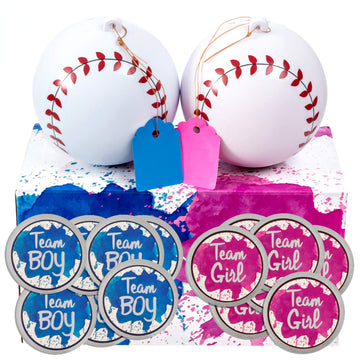 Gender Reveal Baseball Set - 2 Balls - Pink and Blue Exploding Gender Reveal Ball with Powder Plus 20 Pink & Blue Baby Gender Vo
