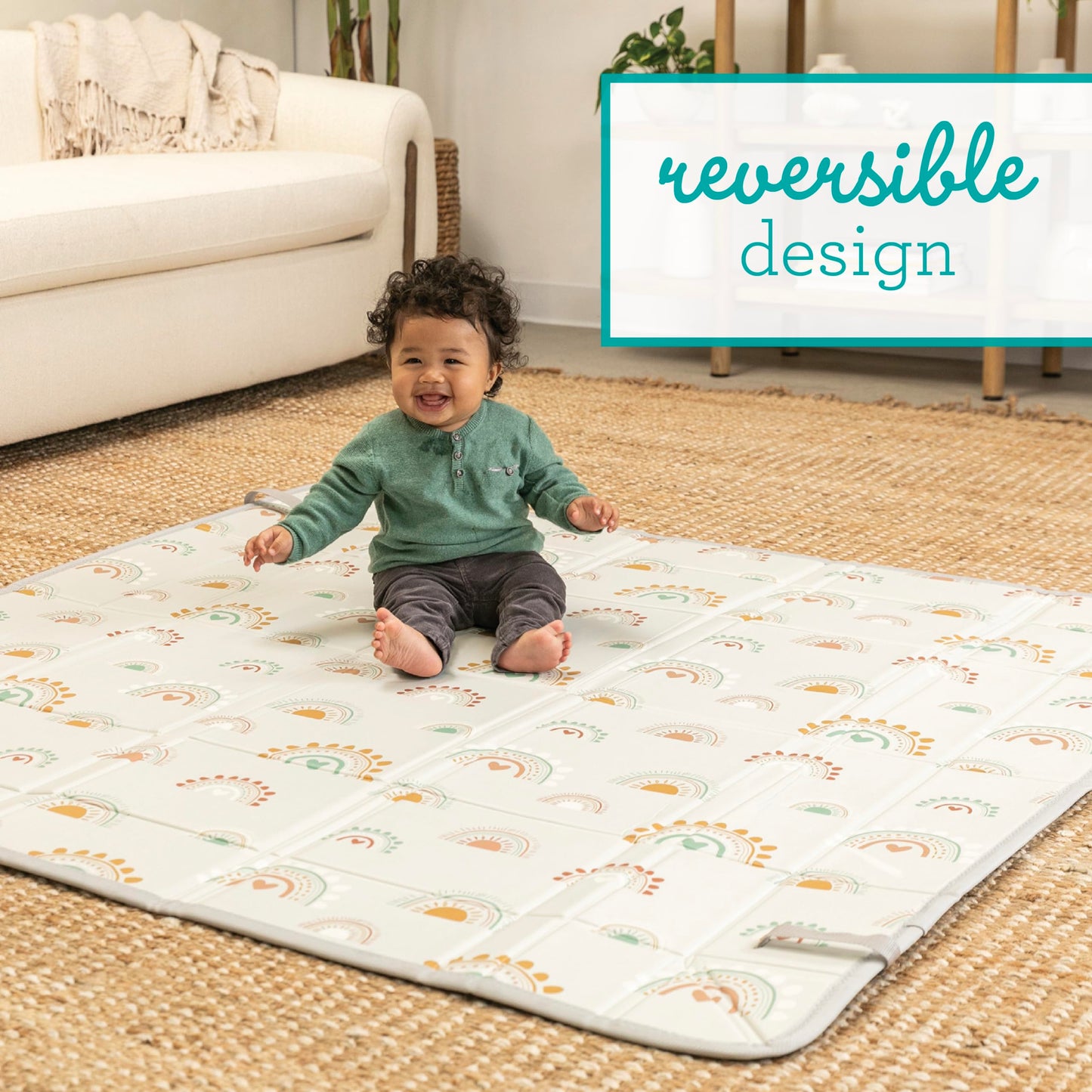 Infantino Foldable Soft Foam Mat, Extra Large Double-Sided Cushioned Portable Play Mat With Fold-Up Sides, Non Slip Crawling & P