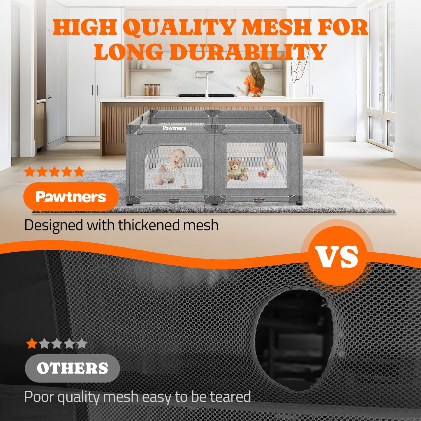 Portable Playpen For Babies And Toddlers With Foldable Adjustable Shape & Size, 56' L X 56' W X 28' H, 21 Square Feet, Baby F