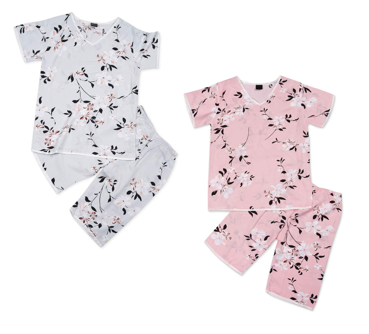 Erminio Palamino Printed Soft Cotton Nightsuit for Girls  Cute & Comfortable  Combo of 2 (Pink & Lavender)  Kids Nightwear