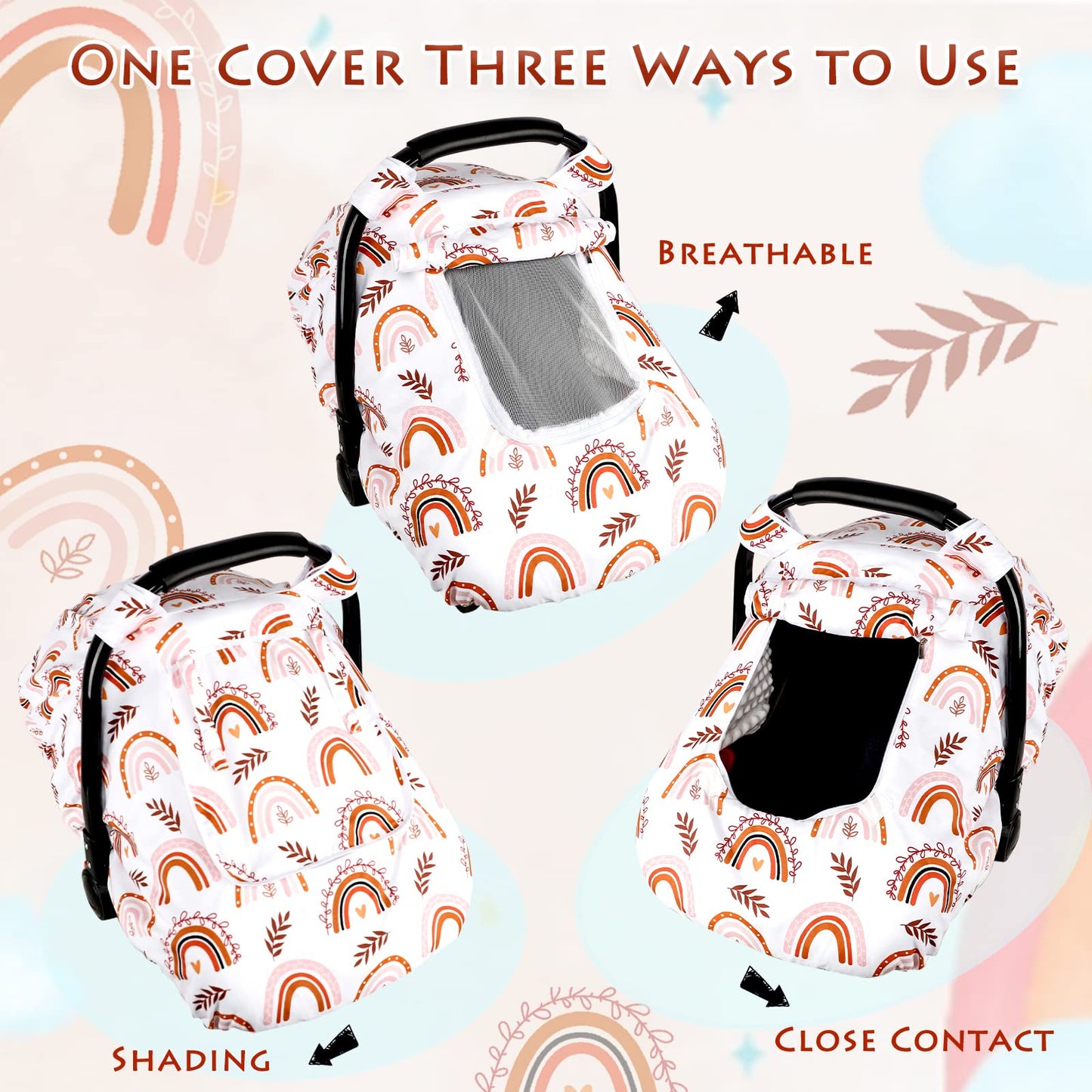 Pea Pod Baby Car Seat Cover Girls, Infant Rainbow Car Seat Covers Canopy For Newborn,2 Layers Windows Of Breathable Mesh/Fabric,