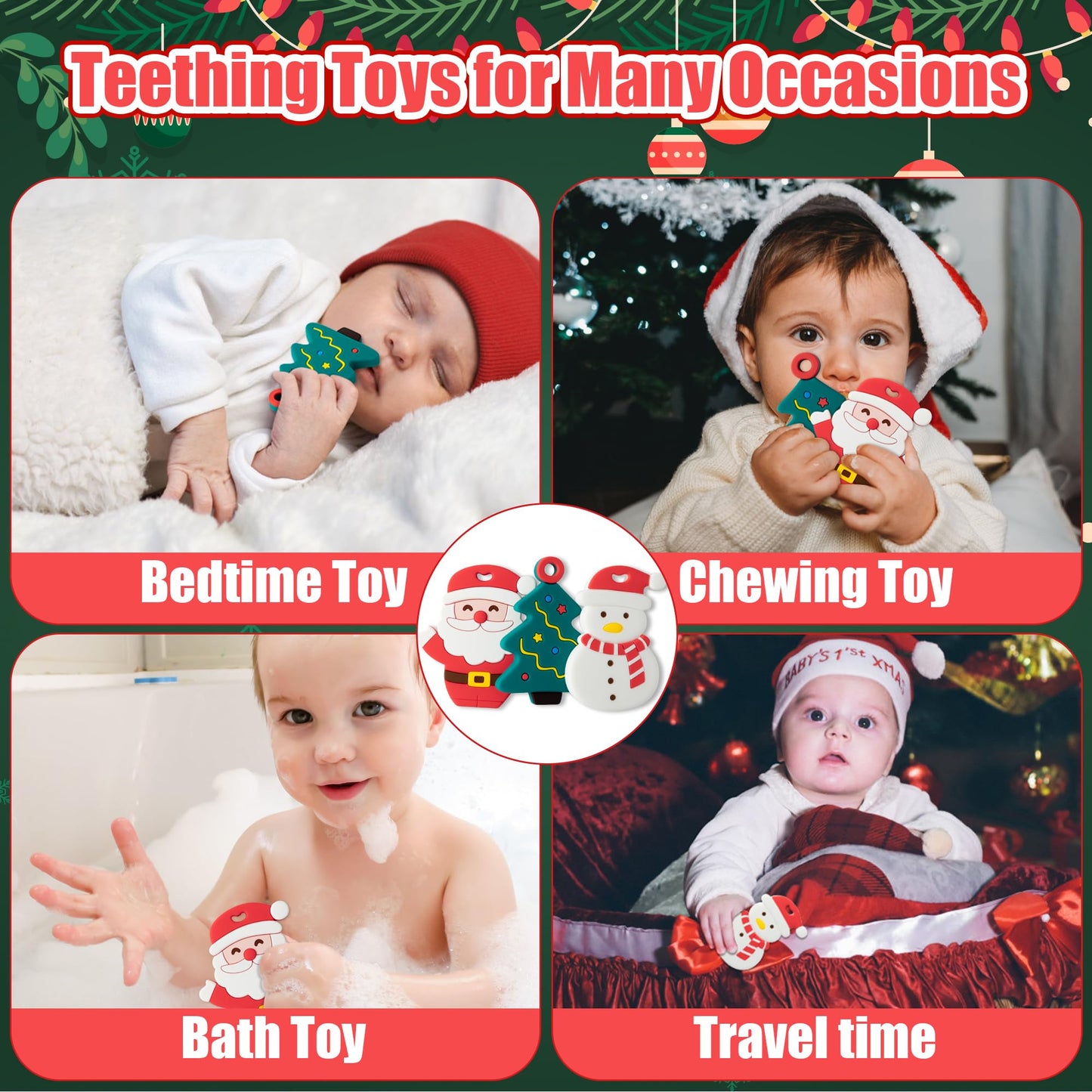 3Pcs Christmas Silicone Teething Toys for Babies - First Christmas Soothe Chew Teether for Infants, Soft Snowman Design for Todd