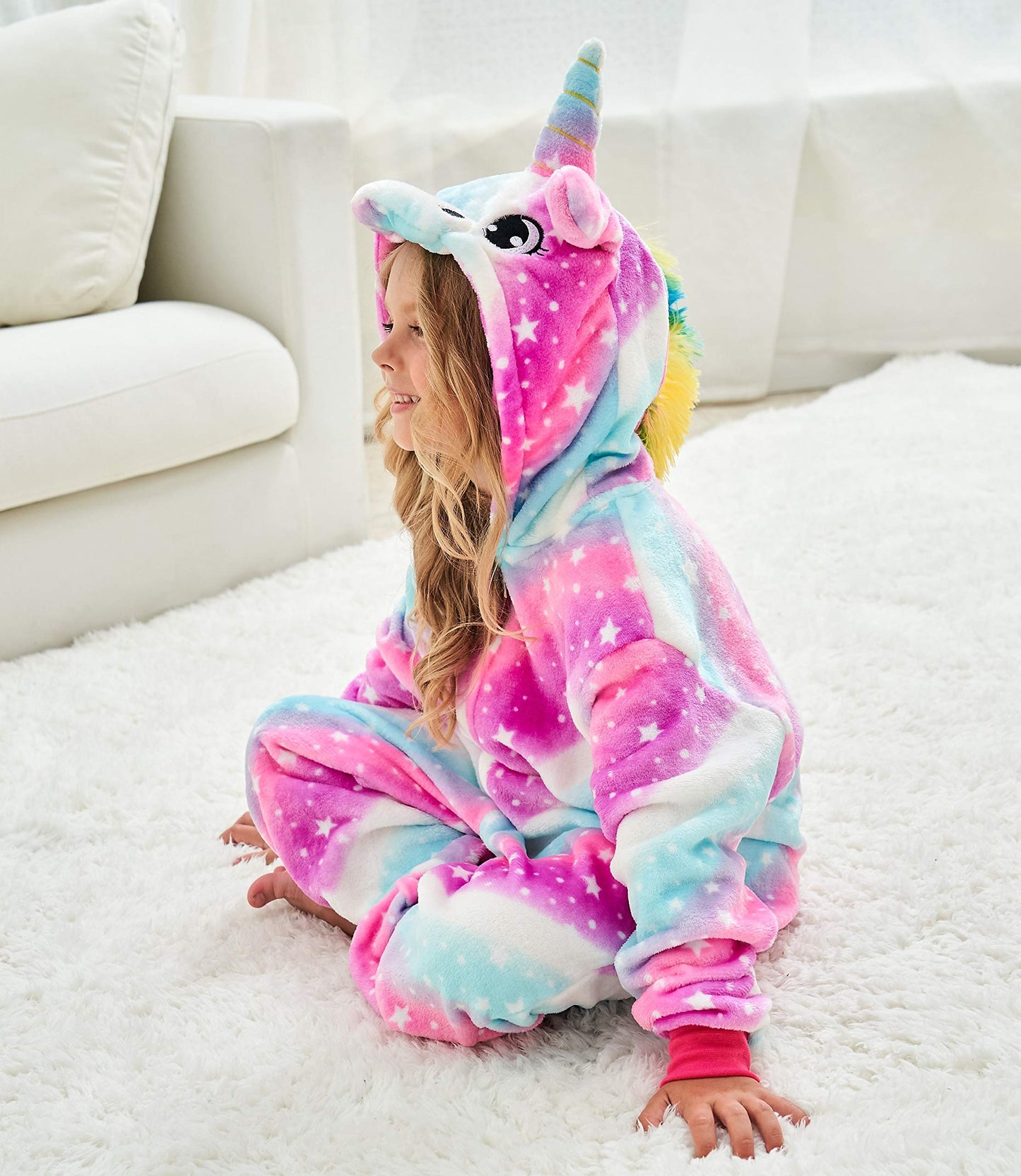 Chetosho Unicorn Hooded Onesie Girls Halloween One Piece Kids Costume (Oblique Stripe Starry Pink 7-8 Years)