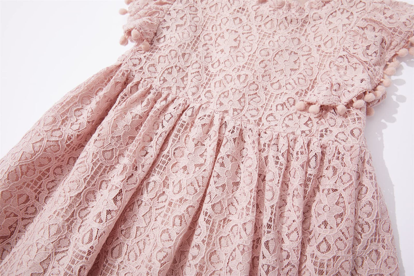 Niyage Toddler Girls Elegant Lace Pom Pom Flutter Sleeve Party Princess Dress Dusty Pink 90