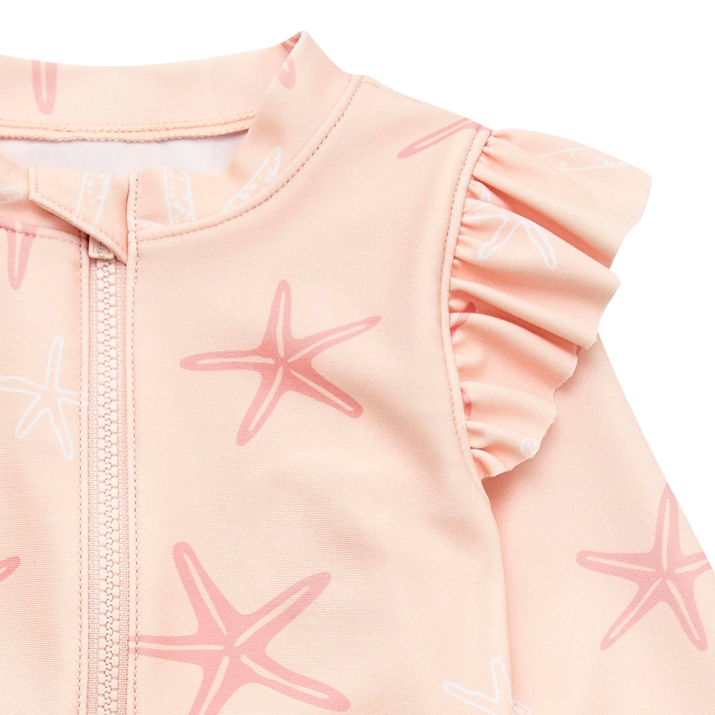Gerber Girls' Toddler Long Sleeve One Piece Rashguard Swimsuit, Pink Starfish