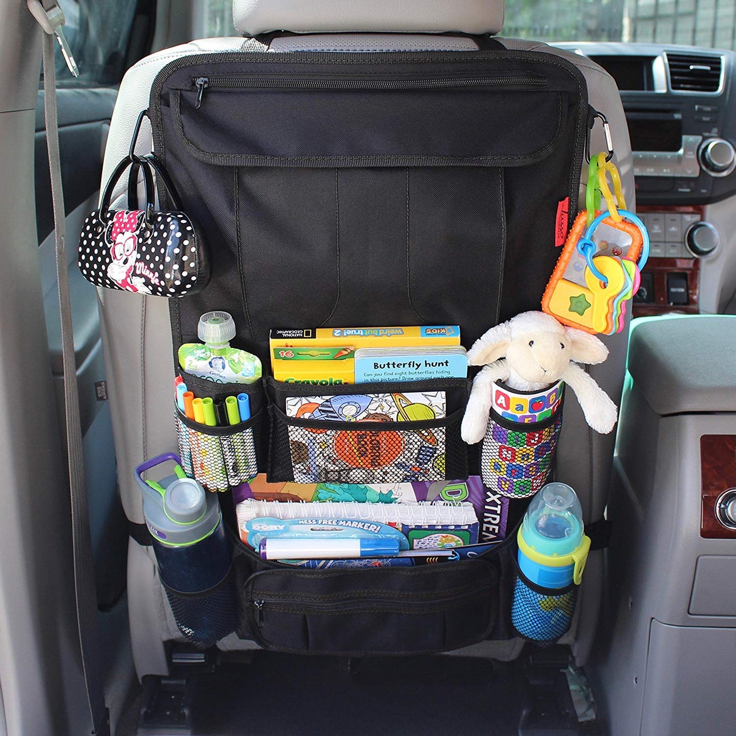 Lusso Gear Heavy Duty Back Seat Car Organizer Extra Large For Powerful Protection, Sag Proof & Reinforced Corners, Protects Ipad