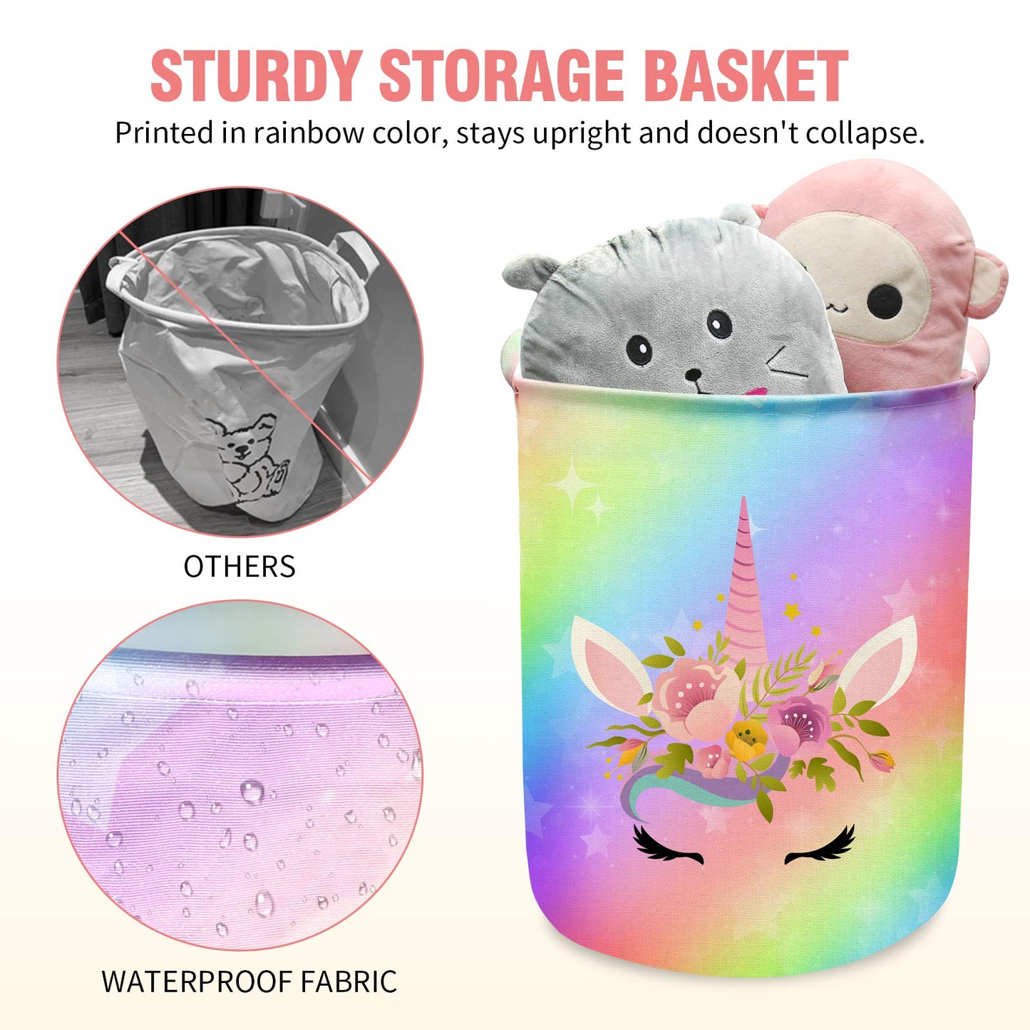 Unicorn Laundry Basket Hamper Large Sized Round Storage Basket Waterproof Bin Collapsible Laundry Basket For Girls Room Organize