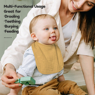 Susurration Muslin Baby Drool Bibs 10Pack Soft Square Adjustable Bandana Bibs For Unisex Baby Girls & Boys (Basic)