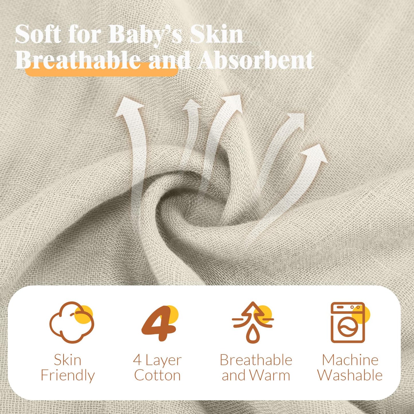 Preboun 6 Pcs Baby Muslin Hooded Bath Towels And Washcloths 32 X 32 Inch Cotton Baby Bath Towel With Hood Absorbent 11 X 11 Inch