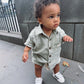 Baby Boys Clothes Set Toddler Infant Boys Button-Down Shirt Tops + Cotton Gauze Shorts Summer Outfit 2Pcs With Pockets (Blue, 18