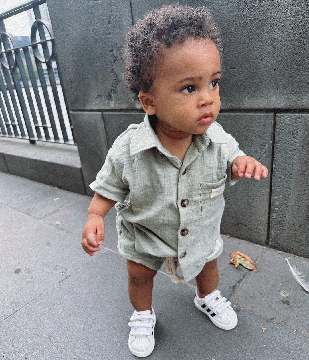 Baby Boys Clothes Set Toddler Infant Boys Button-Down Shirt Tops + Cotton Gauze Shorts Summer Outfit 2Pcs With Pockets (Blue, 6-