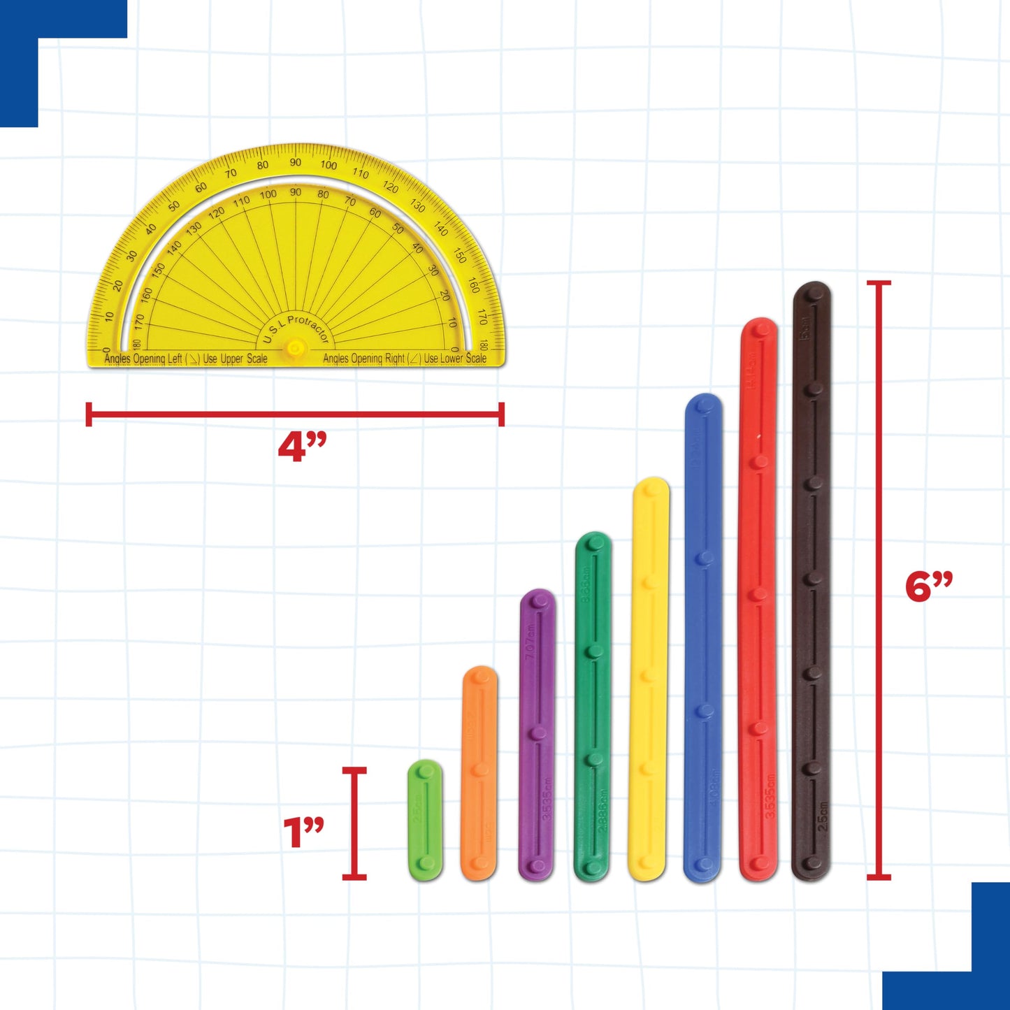 LEARNING ADVANTAGE GeoStix Basic Set - 80 Construction Sticks - 24 Activity Cards - 2 Protractors - Build 2D Shapes and Measure