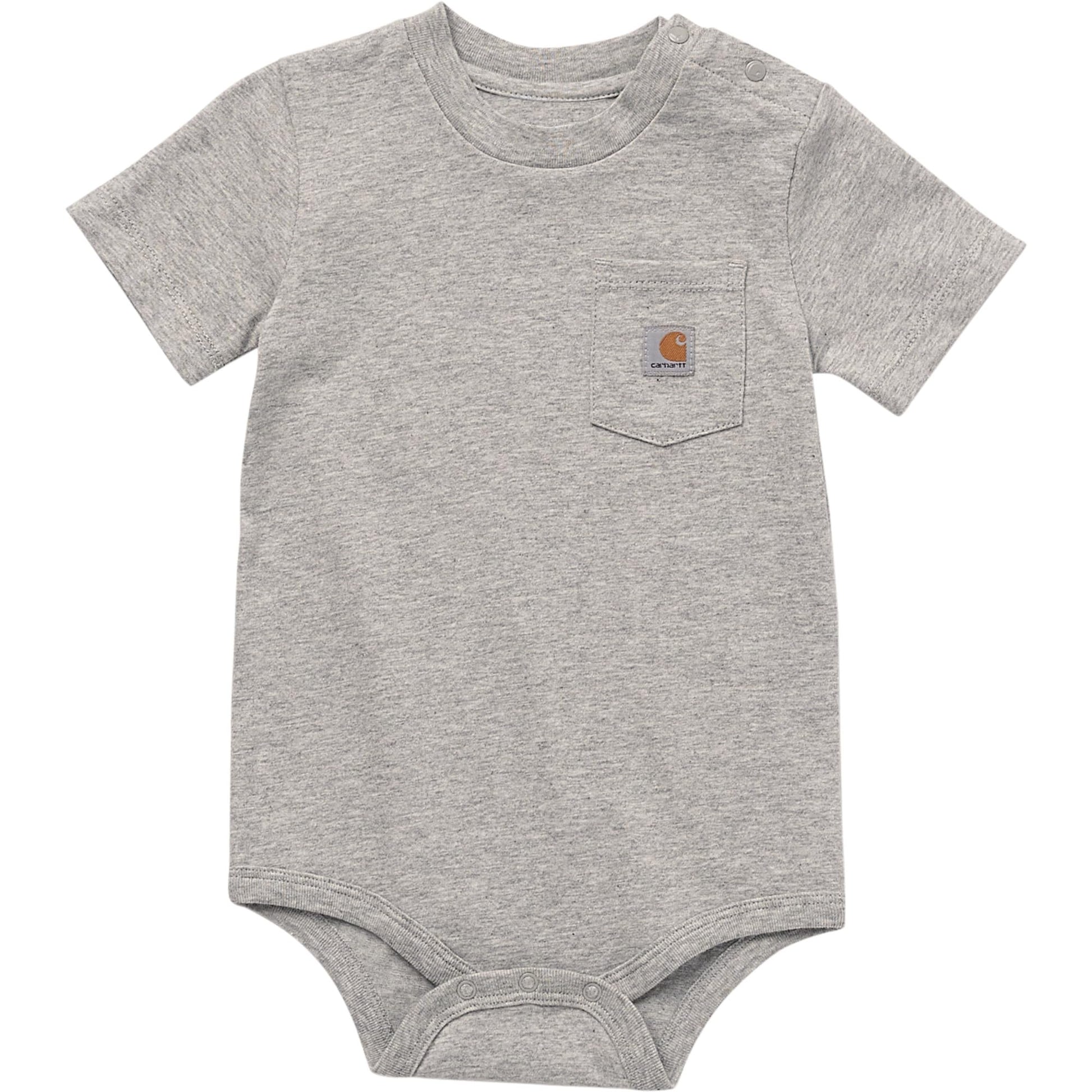 Carhartt unisex-baby Short-Sleeve Pocket Bodysuit, Heather Grey, 9M