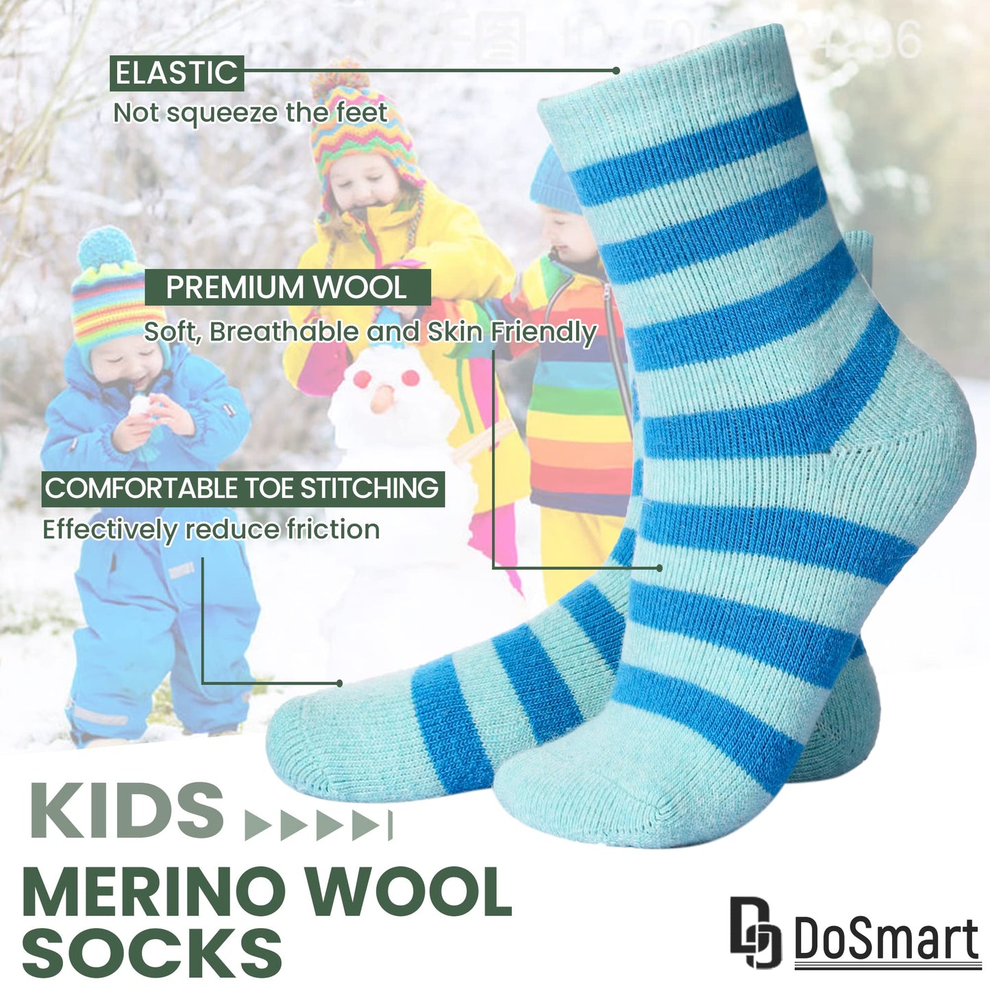 Children'S Winter Warm Wool Solid Color Socks Kids Boy Girls Thermal Crew Socks 6 Pairs (6 Pairs Stripe, 4-7 Years)