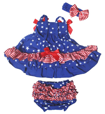 Petitebella Patriotic Stars Striped Swing Top Bloomer Baby Outfit Nb-24M (0-12Months) Blue