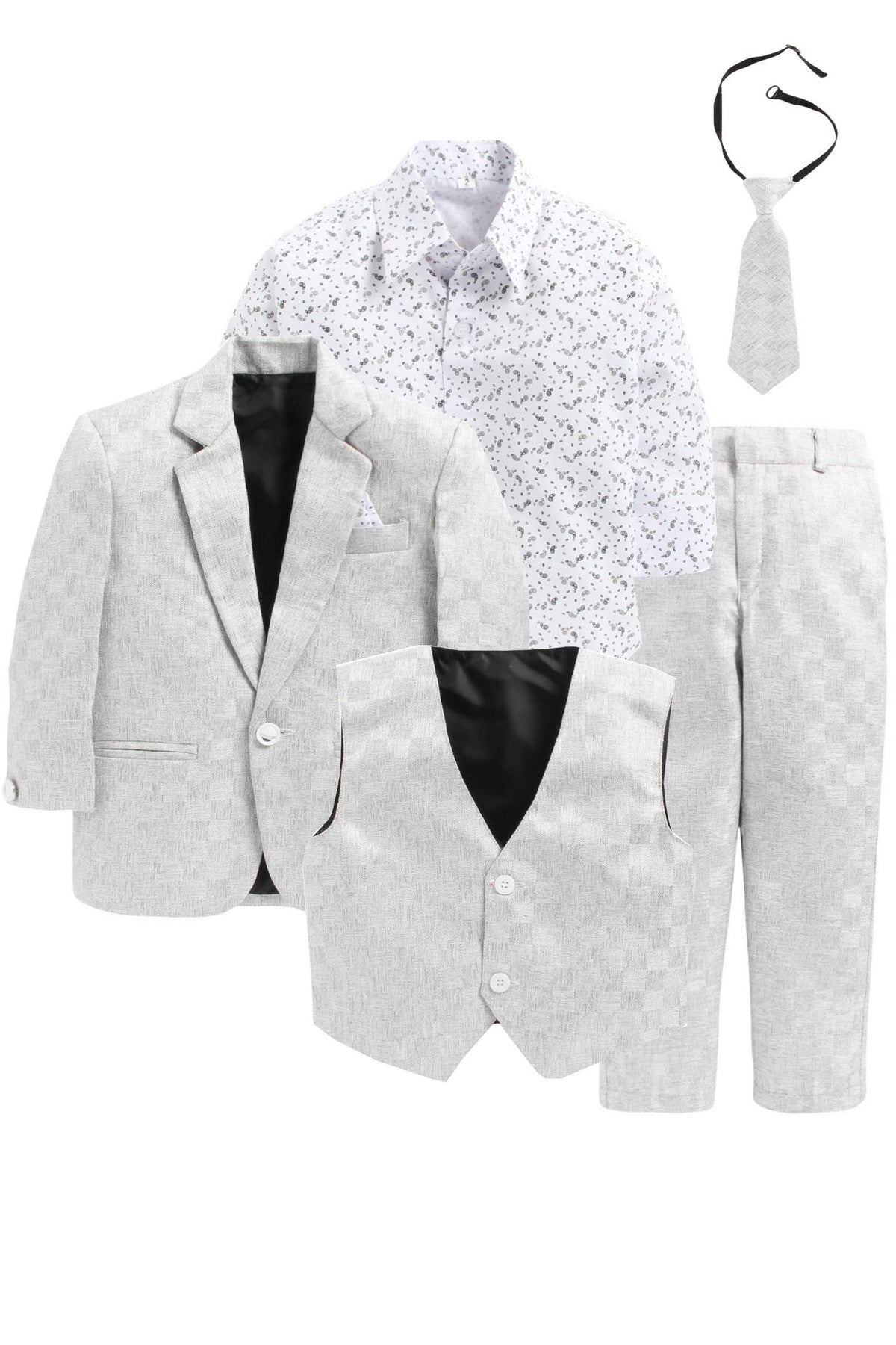 Jeetethnics Boys Silver Checked Coat Suit Set With Waistcoat Shirt And Trousers (9061Chh)