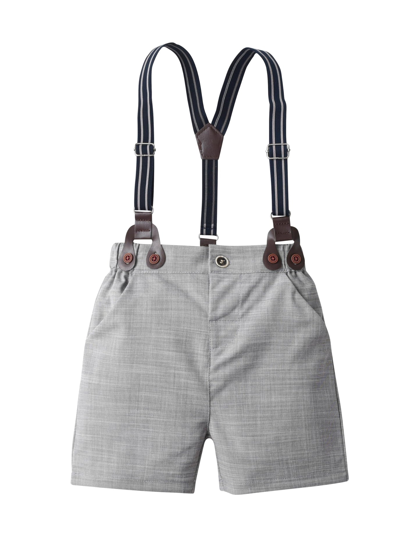 Baby Boys Gentleman Outfits Suits, Infant Short Shirt+Bib Pants+Bow Tie Overalls Clothes Set,3-6M