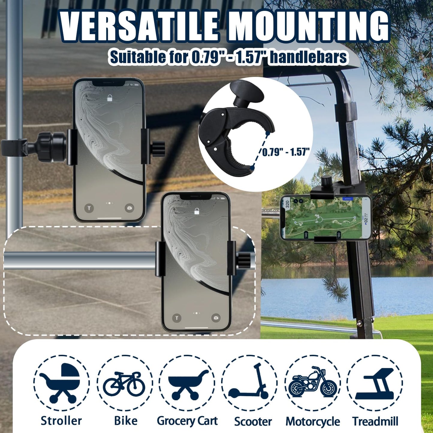 Onedone Stroller Phone Holder Universal Phone Holder For Stroller Golf Cart Bike Shopping Carts Scooter Phone Mount Horizontal &