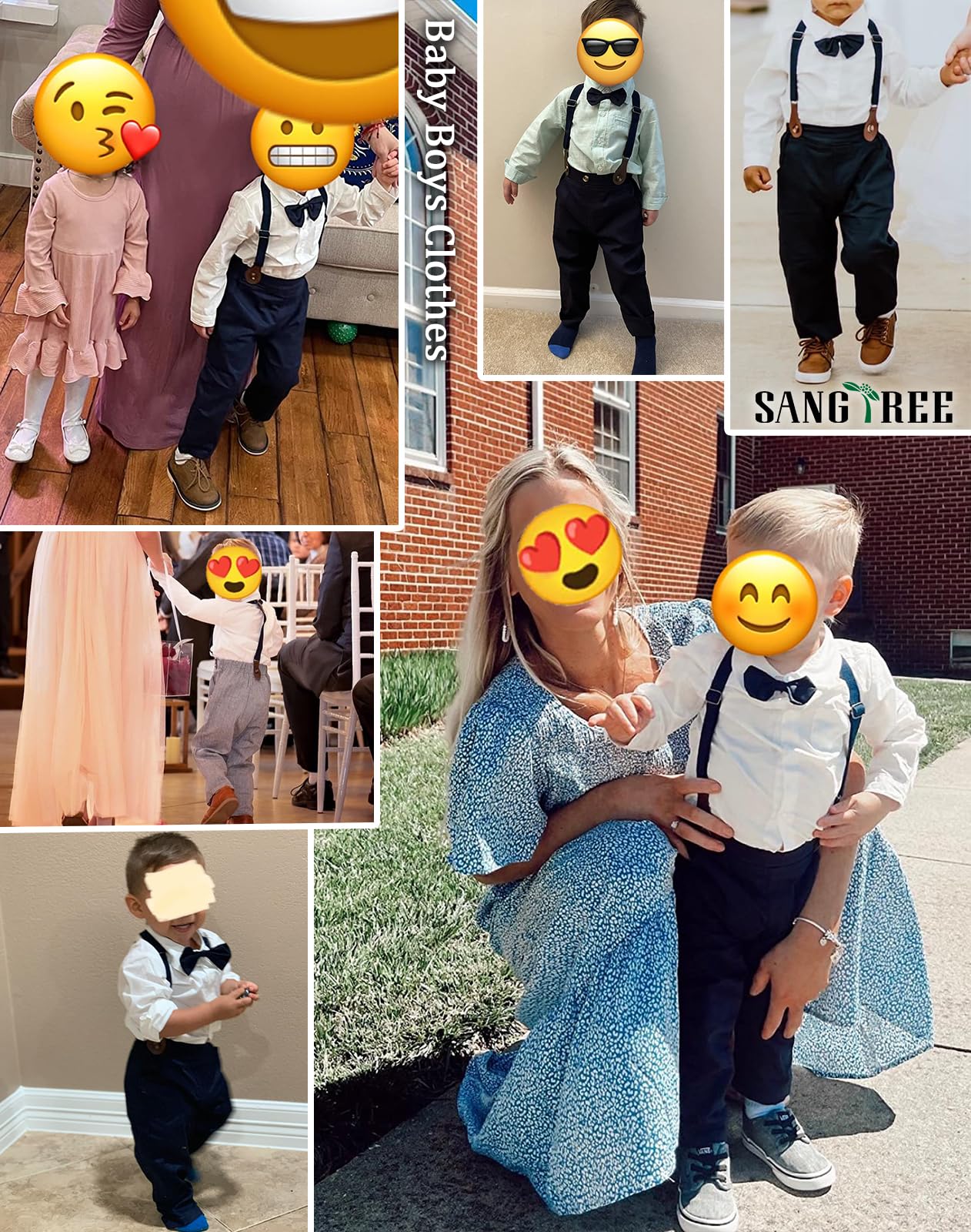 Sangtree Baby Boys Dress Clothes, Toddlers Boys Long Sleeves Button Down Dress Shirt With Bowtie + Suspender Pants Set Gentlemen