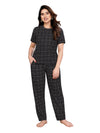 VJ Fashion Womens Cotton Lycra Printed & Knitted Round Neck Night Wear Set of Top and Payjama Black