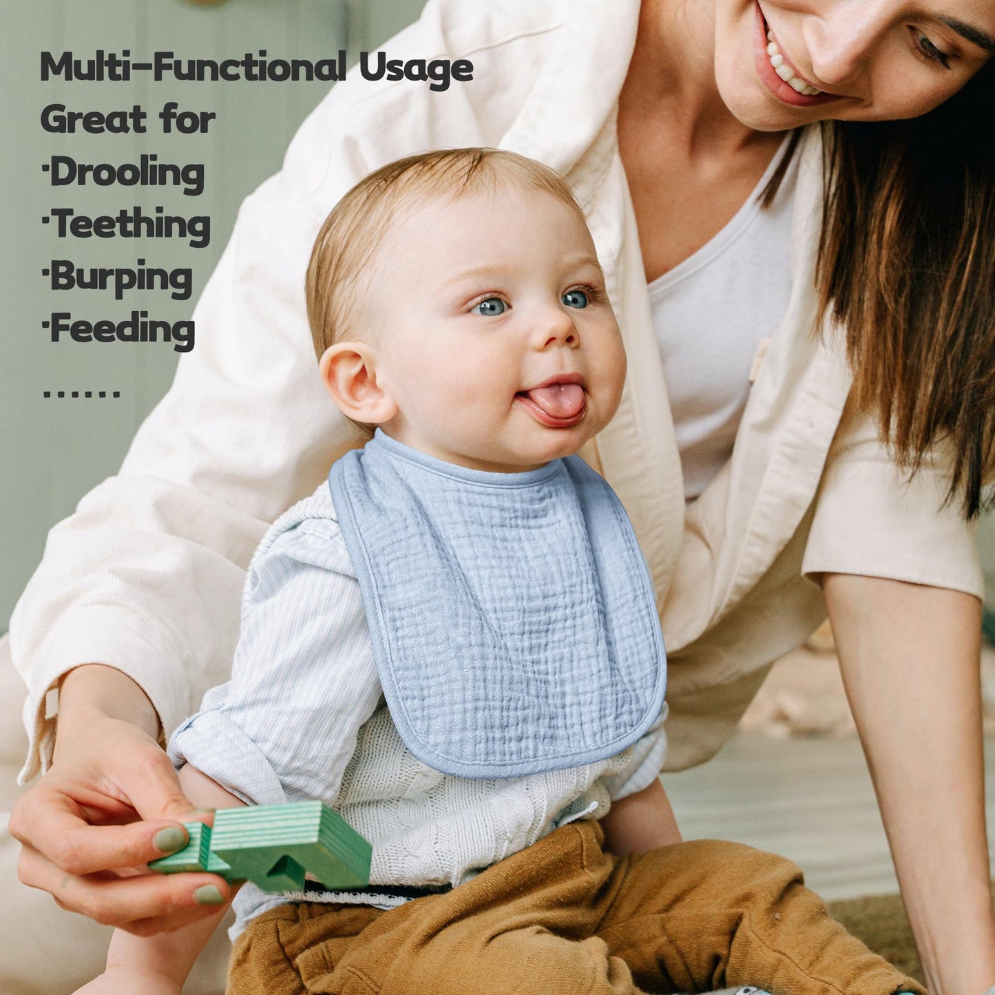 Susurration Muslin Baby Drool Bibs 10Pack Soft Square Adjustable Bandana Bibs For Unisex Baby Girls & Boys (Blue)