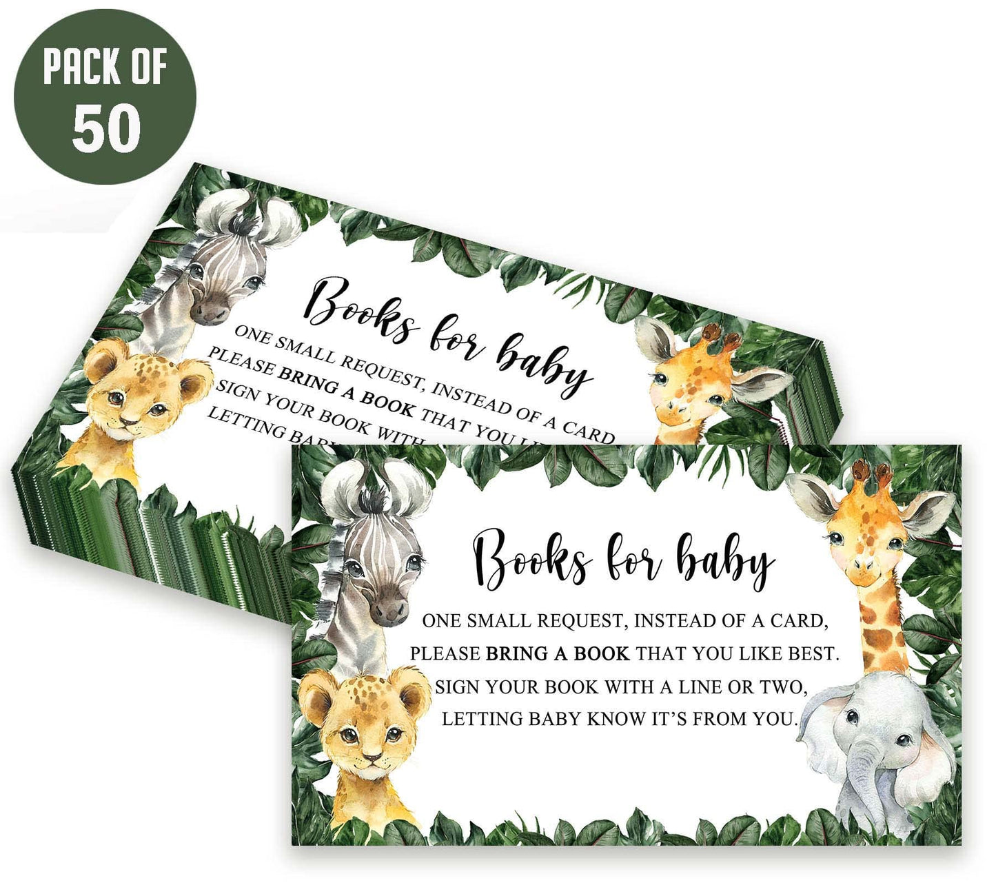 Yuzioey 50 Safari Baby Shower Invitations, Jungle Animals Invitations Macthing Envelpoes, Diaper Raffle Tickets, Book Request Ca