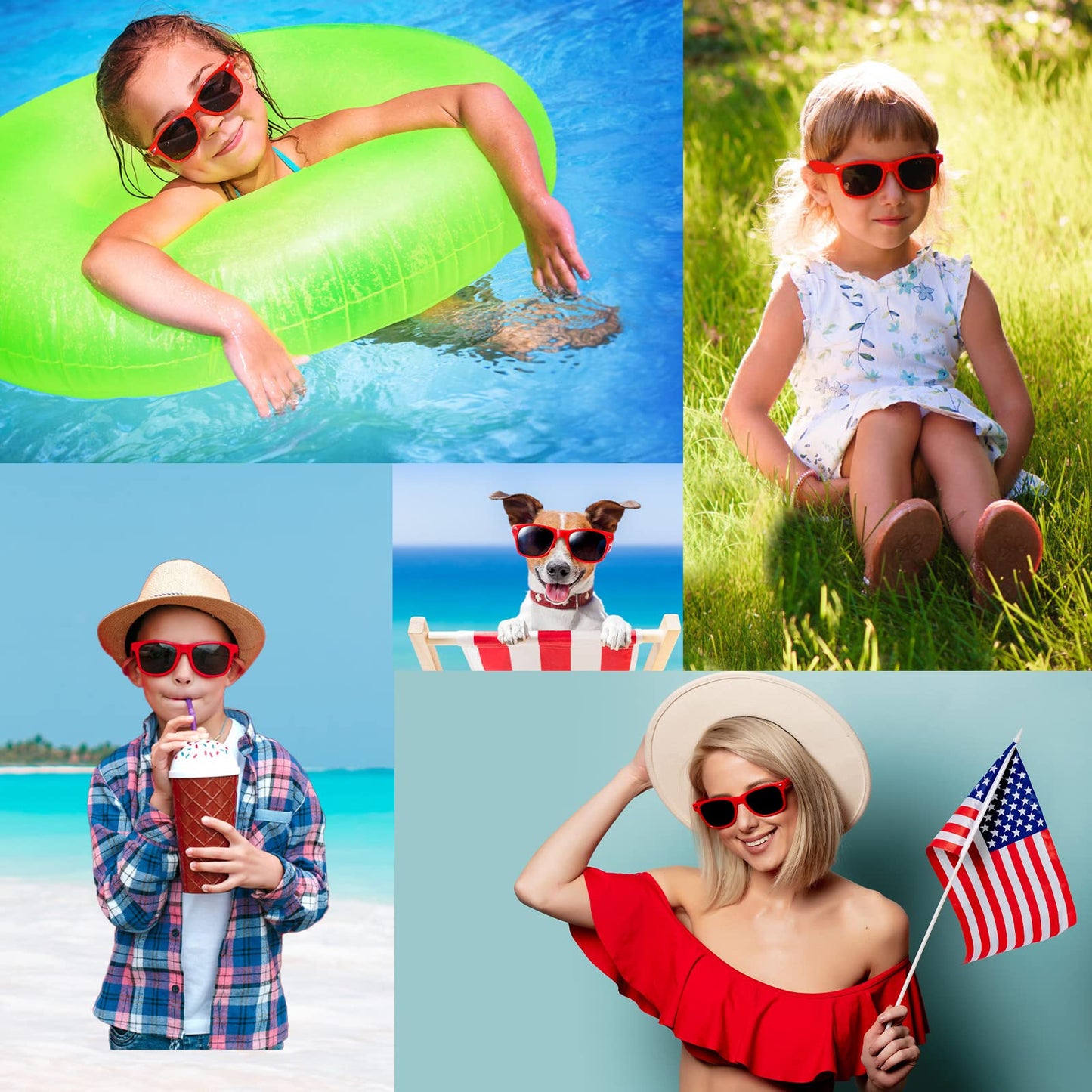 MIAHART 24 Pack Kids Sunglasses Party Glasses Bulk Goody Bag Fillers for Boys and Girls Birthday Party Summer Party Supplies, Re