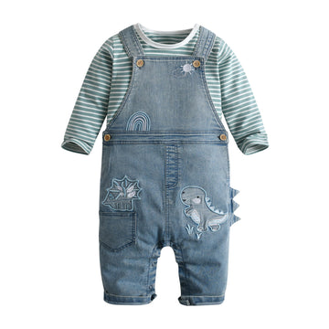Lvyinli Cute Baby Boy Clothes Suit Toddler Boys' Striped Long Sleeve T-Shirt+Denim Overalls Jumpsuit Pants Outfits Sets (9-15 Mo