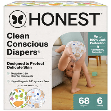 The Honest Company Comfort Dry Disposable Diapers for Sensitive Skin, Hypoallergenic, Fragrance-Free, So Delish + Its a Pawty, 
