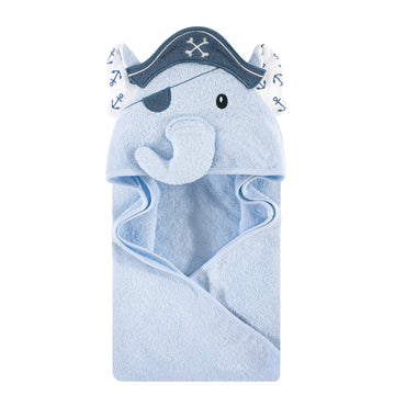 Hudson Baby Unisex Baby Cotton Animal Face Hooded Towel, Pirate Elephant, One Size