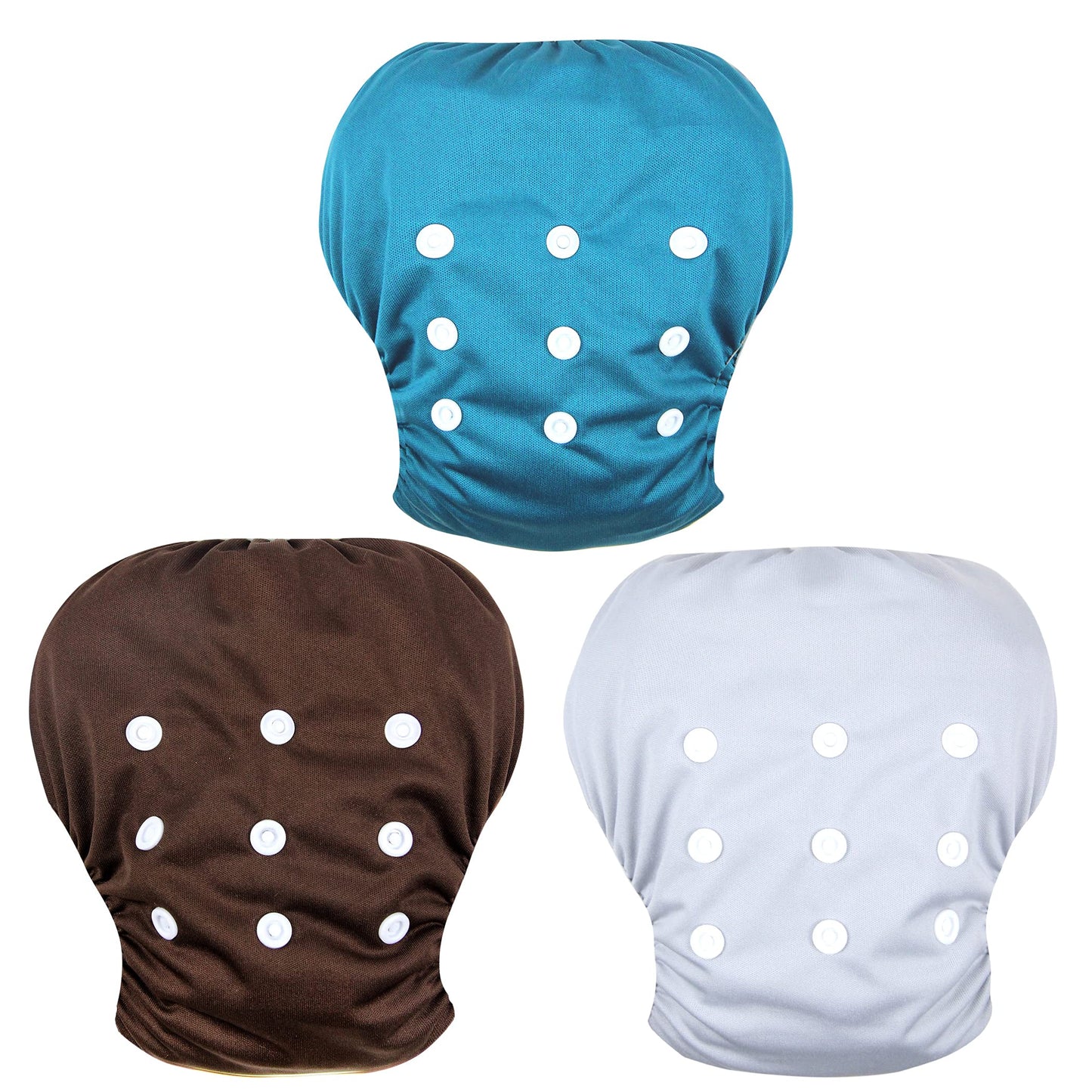 Wegreeco Baby & Toddler Snap One Size Adjustable Reusable Baby Swim Diaper (Brown, Blue, Grey, Small, 3 Pack)
