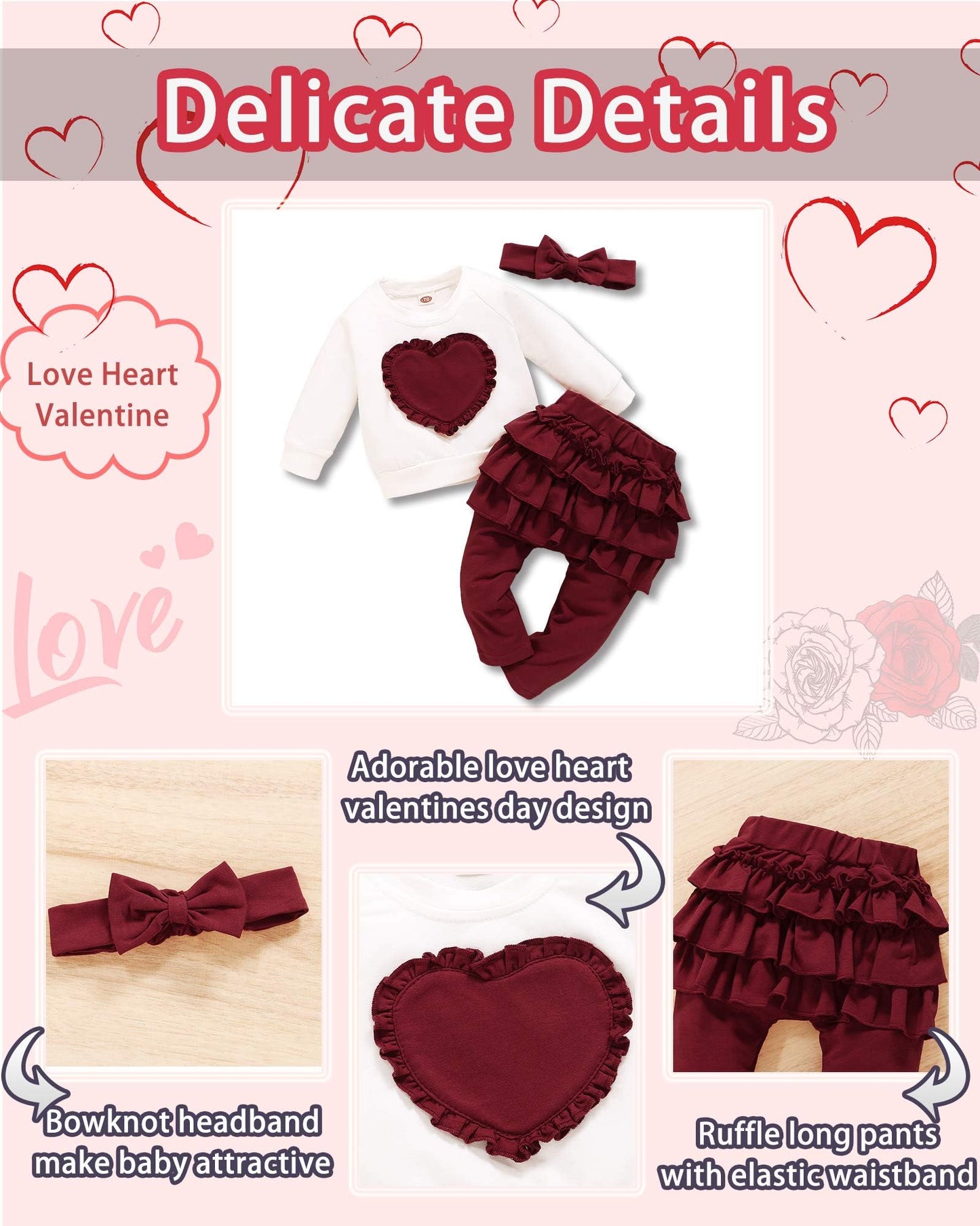 Nzrvaws 2T Girl Clothes Baby 3T Toddler Girl Outfit Love Heart Sweater Long Pant Clothing For Infant Girl