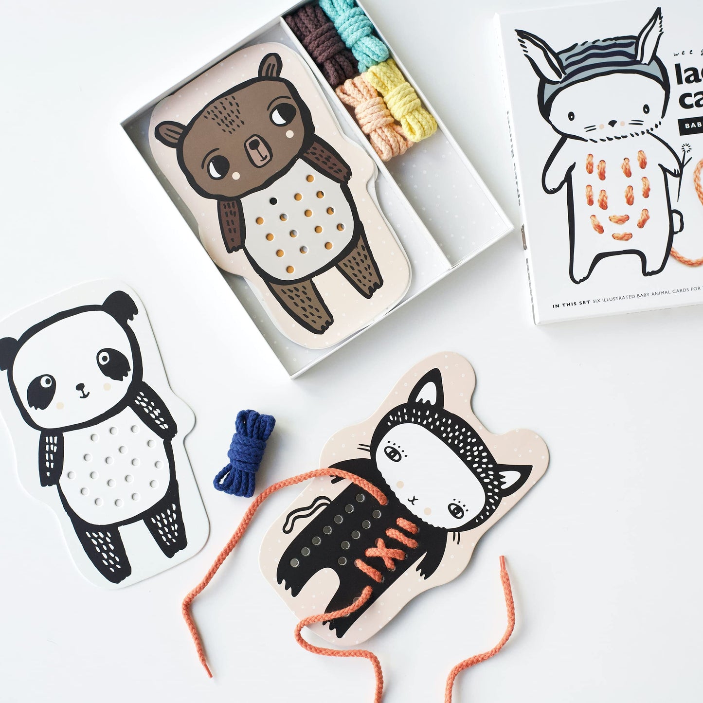 Wee Gallery Baby Animals Lacing Cards for Toddlers, Sewing Board Activity for Children, Kids Travel Activity to Improve Motor Sk